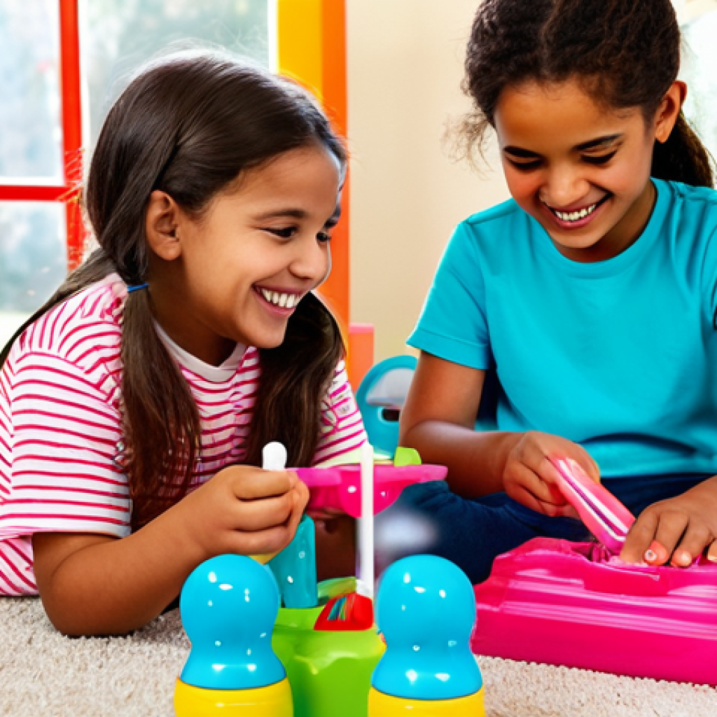A group of diverse, happy young children, fully clothed in modest, bright casual wear, deeply engaged in imaginative play with Sophie Ruby transformation toys in a vibrant, sunlit playroom. One girl holds a shining Sophie Ruby magic wand, another interacts with a multi-form Sophie Ruby palace playset. The children are smiling, focused, creating their own unique stories. Bright, soft studio lighting, professional photography, high quality. safe for work, appropriate content, fully clothed, family-friendly, perfect anatomy, correct proportions, natural pose, well-formed hands, proper finger count, natural body proportions.