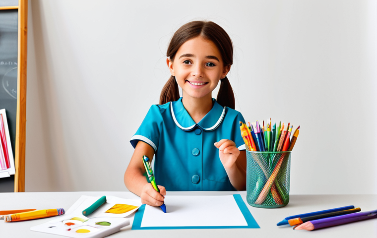 A young animated girl character, inspired by Sophie Ruby, fully clothed in a vibrant, modest and appropriate outfit, joyfully holding a crayon and a piece of paper with a colorful drawing. She is surrounded by subtle, whimsical elements that symbolize various professional roles, such as miniature, stylized tools of a scientist, a doctor, and a firefighter, subtly integrated into the background to inspire curiosity and imagination. The setting is a brightly lit, family-friendly art studio, filled with drawing supplies and educational elements, promoting creativity and intellectual growth. Safe for work, appropriate content, fully clothed, family-friendly, perfect anatomy, correct proportions, natural pose, well-formed hands, proper finger count, natural body proportions, professional photography, high quality.