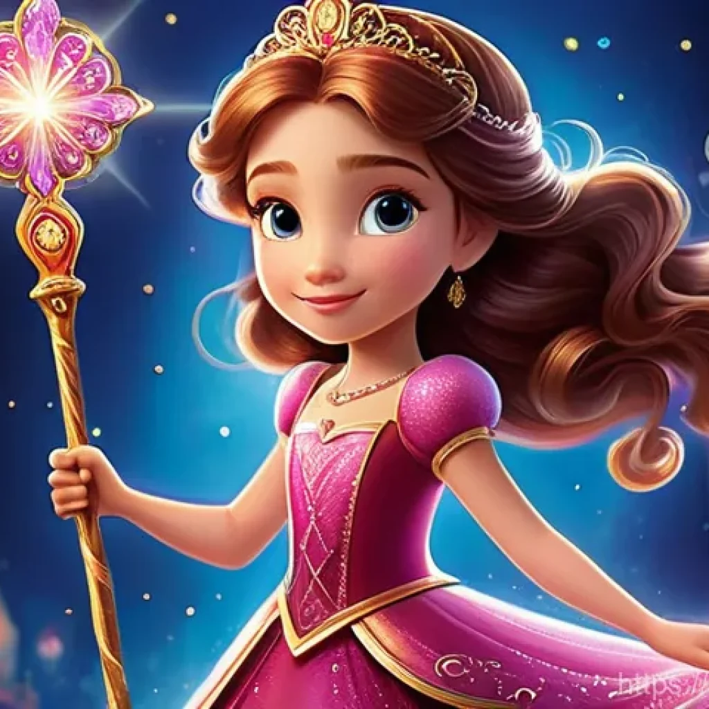 소피루비 팬덤의 글로벌 확장 - A dynamic and enchanting illustration of Sophie Ruby (Princess Ruby) in the midst of a magical trans...