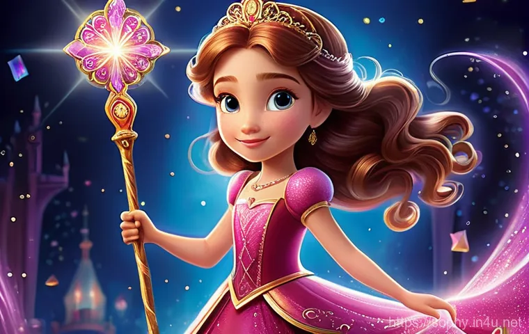 소피루비 팬덤의 글로벌 확장 - A dynamic and enchanting illustration of Sophie Ruby (Princess Ruby) in the midst of a magical trans...