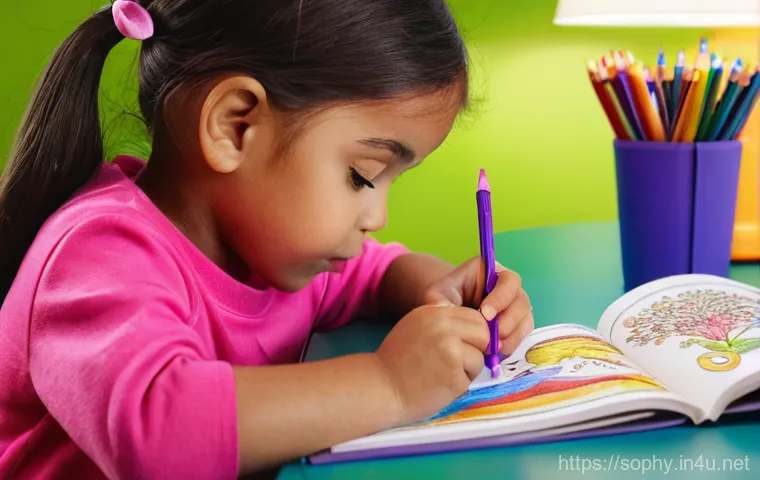 소피루비와 어린이 창의력 - A bright and whimsical scene featuring a young girl, aged 6-7, immersed in imaginative play with a d...