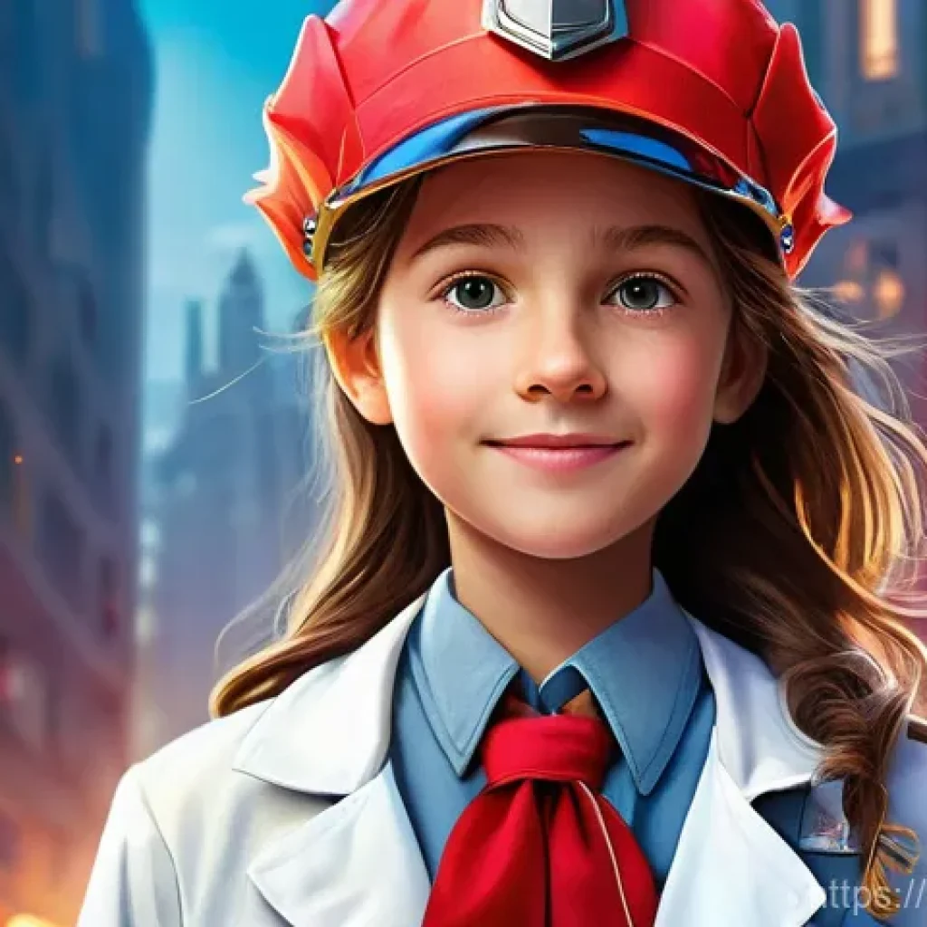 소피루비 심리적 메시지 - A vibrant, dynamic illustration of a young girl named Ruby, approximately 8-10 years old, with brigh...