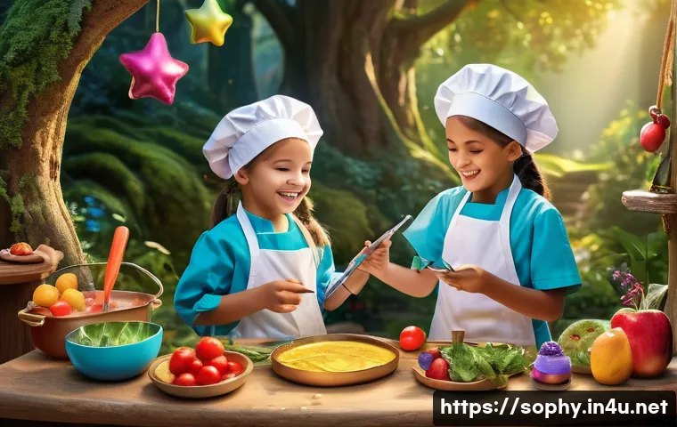 소피루비와 자매 애니메이션 - A vibrant scene depicting Ruby and her sisters joyfully exploring various professions in a magical k...