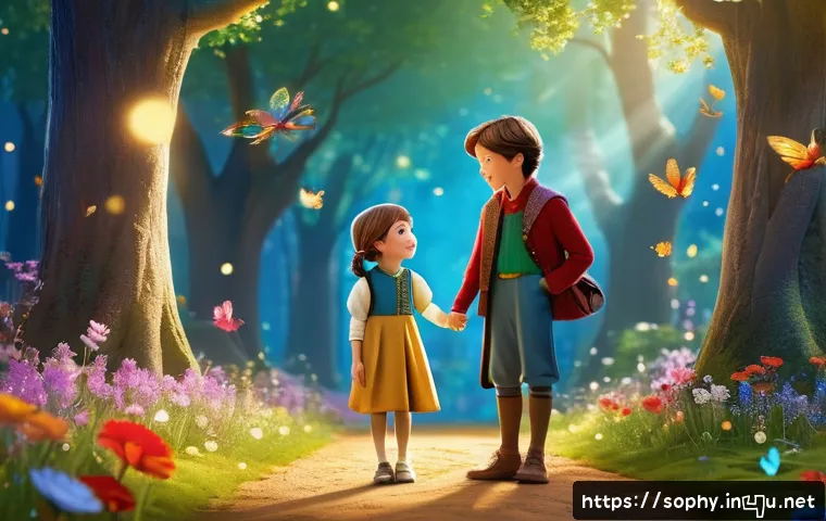 소피루비 주요 에피소드 - A vibrant 3D scene of Sophie, a cheerful young girl with shoulder-length brown hair and sparkling ey...