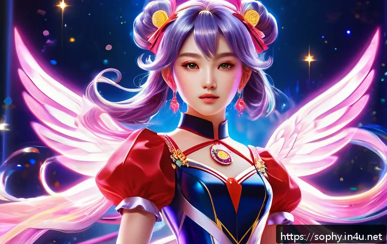 소피루비 팬아트 갤러리 - A vibrant and colorful digital illustration of a magical girl character inspired by Sophy Ruby, feat...